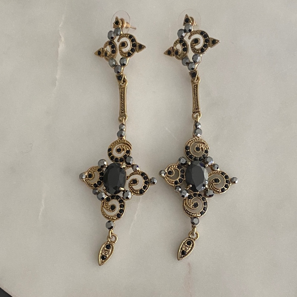 Elegant Gold and Black Dangle Earrings